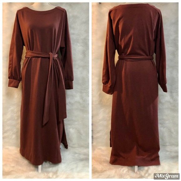 Prologue Long Sleeve Boat Neck Midi Dress Large - Picture 2 of 6